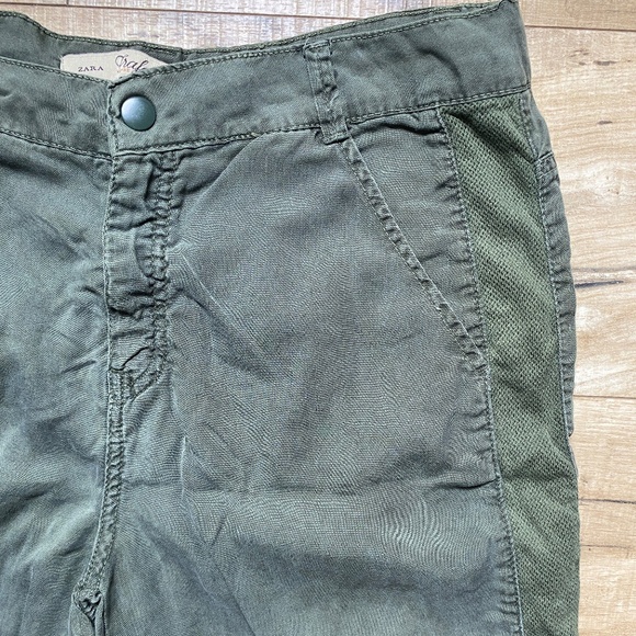 Zara Trafaluc Army Green Loose Trousers w/ Mesh Side Stripe Size 6 - Picture 3 of 13